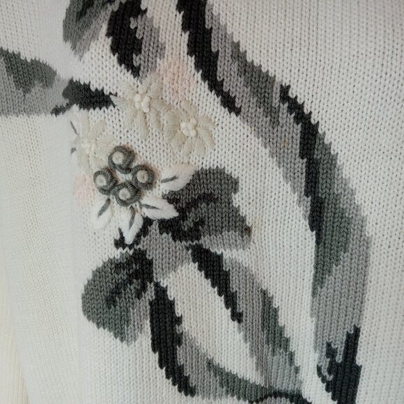ALIA Pink White Embroidered Knit Pullover Sweater Size L Grannycore 1980s - Picture 7 of 13